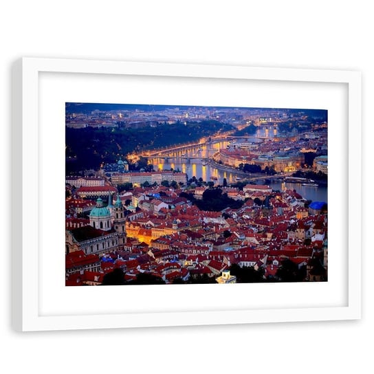 Obraz w ramie białej FEEBY, Praga Miasto Noc 60x40 Feeby