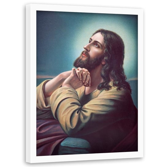 Obraz w ramie białej FEEBY, REPRODUKCJA Modlitwa Jezusa 60x90 Feeby