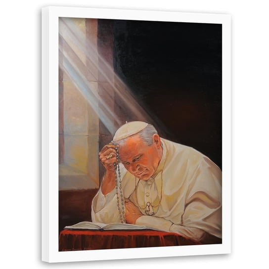 Obraz w ramie białej FEEBY, REPRODUKCJA Papież Jan Paweł II 60x90 Feeby