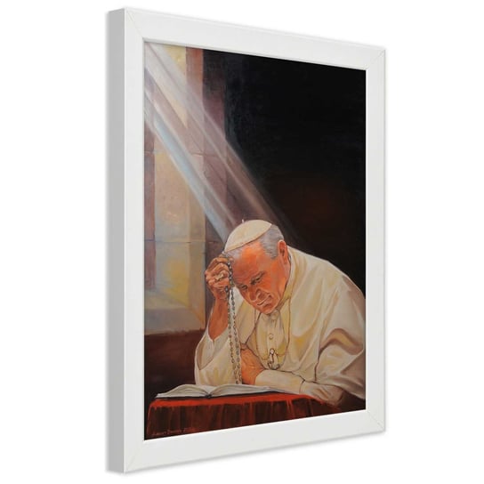 Obraz w ramie białej FEEBY, REPRODUKCJA Papież Jan Paweł II 70x100 Feeby