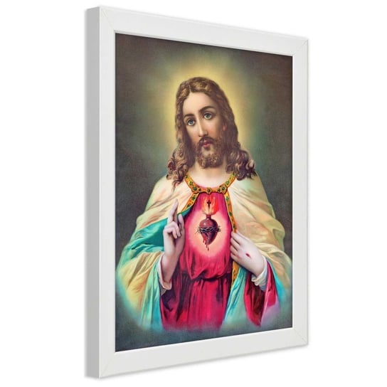 Obraz w ramie białej FEEBY, REPRODUKCJA Serce Jezusa 30x45 Feeby