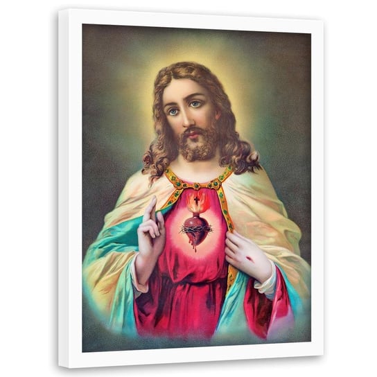 Obraz w ramie białej FEEBY, REPRODUKCJA Serce Jezusa 80x120 Feeby