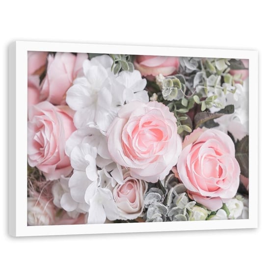 Obraz w ramie białej FEEBY, Różowe Róże Kwiat Natura 120x80 Feeby