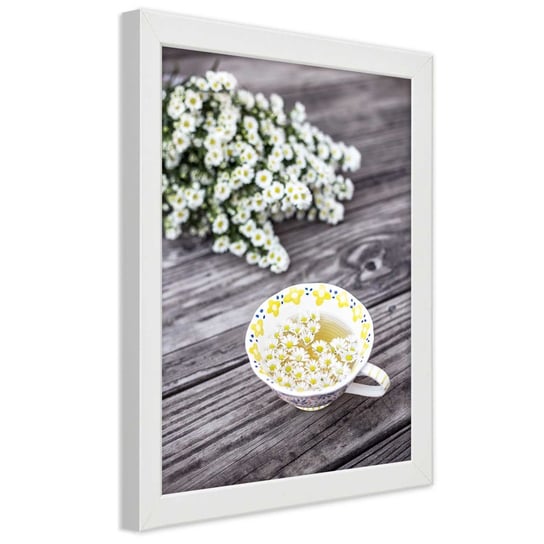 Obraz w ramie białej FEEBY, Rumianek Roślina Herbata 30x45 Feeby