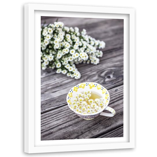 Obraz w ramie białej FEEBY, Rumianek Roślina Herbata 60x90 Feeby