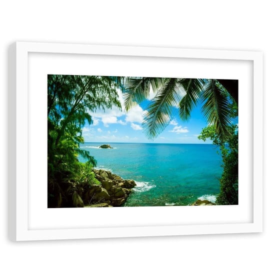 Obraz w ramie białej FEEBY, Skała w morzu 3, 120x80 cm Feeby
