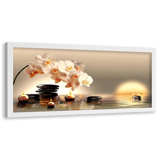 Obraz w ramie białej FEEBY, Świeczki i kamienie zen, 140x45 cm Feeby