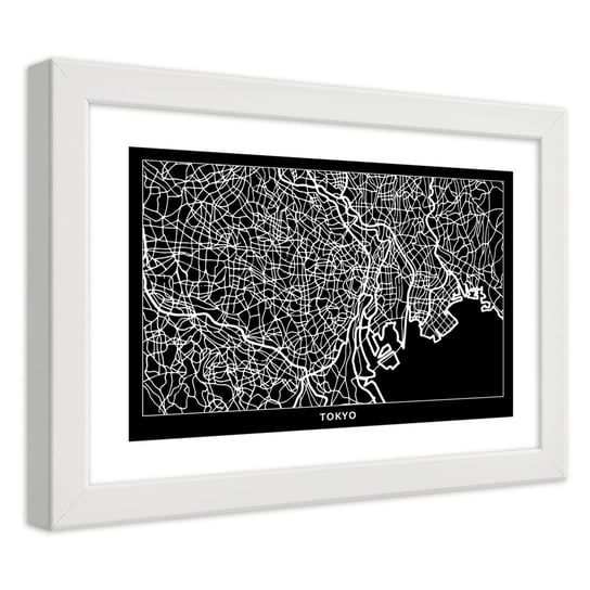 Obraz w ramie białej FEEBY, Tokio Plan Miasta 30x20 Feeby