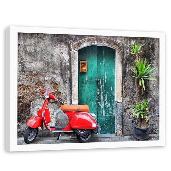Obraz w ramie białej FEEBY, Toscana czerwony skuter 120x80 Feeby