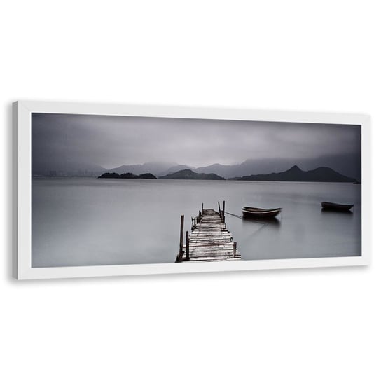 Obraz w ramie białej FEEBY, Uśpione jezioro, 140x45 cm Feeby
