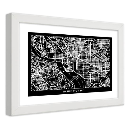 Obraz w ramie białej FEEBY, Waszyngton Plan Miasta 100x70 Feeby
