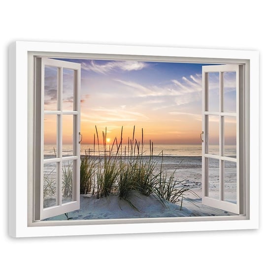 Obraz w ramie białej FEEBY, Widok z okna na Plażę 120x80 Feeby