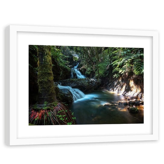 Obraz w ramie białej FEEBY, Wodospad Las Przyroda 60x40 Feeby