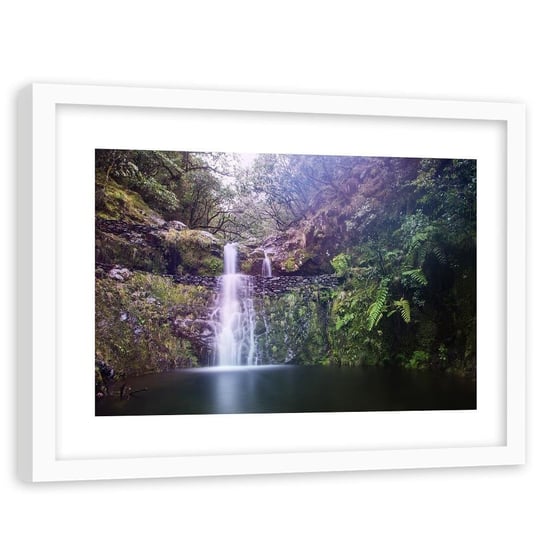 Obraz w ramie białej FEEBY, Wodospad Las Przyroda 60x40 Feeby