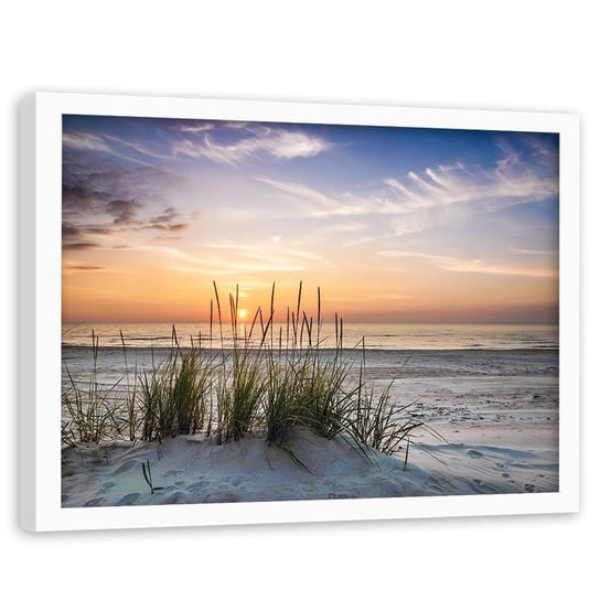 Obraz w ramie białej FEEBY, Zachód słońca na plaży 120x80 Feeby