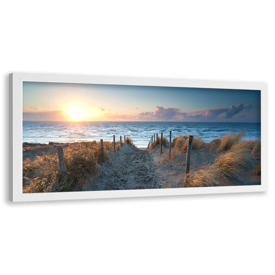 Obraz w ramie białej FEEBY, Zachód Słońca nad morzem 140x45 Feeby