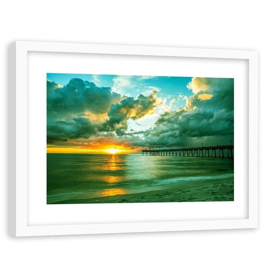 Obraz w ramie białej FEEBY, Zachód słońca nad morzem 60x40 Feeby