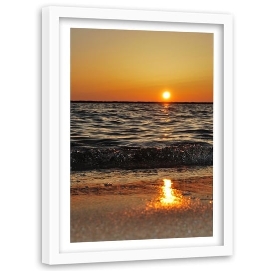 Obraz w ramie białej FEEBY, Zachód Słońca Plaża Morze 40x60 Feeby