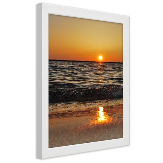 Obraz w ramie białej FEEBY, Zachód Słońca Plaża Morze 70x100 Feeby