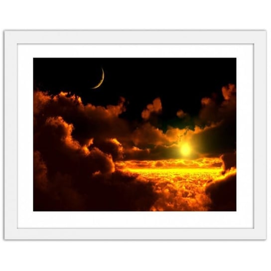 Obraz w ramie białej FEEBY, Zachód słońca w chmurach, 70x50 cm Feeby