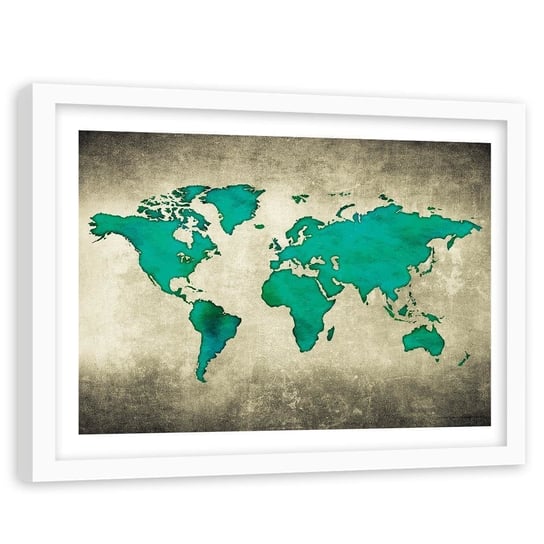 Obraz w ramie białej FEEBY, Zielona Mapa Świata 90x60 Feeby
