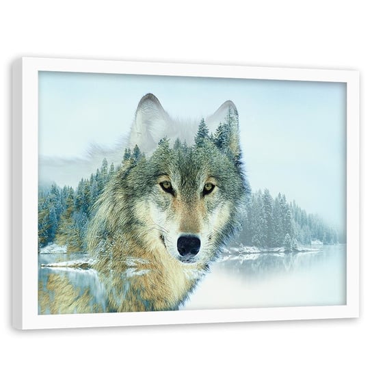 Obraz w ramie białej FEEBY, Zwierzęta Natura Wilk Góry 120x80 Feeby