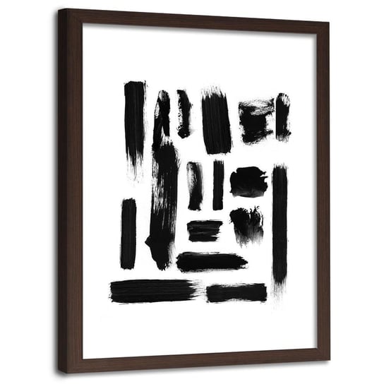 Obraz w ramie brązowej FEEBY, Abstrakcja Czarno Biały 40x60 Feeby