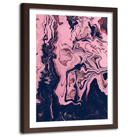 Obraz w ramie brązowej FEEBY, Abstrakcja Różowa Akwarela 60x90 Feeby