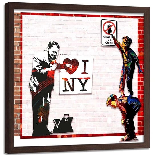 Obraz w ramie brązowej FEEBY, Banksy - I love New York 80x80 Feeby