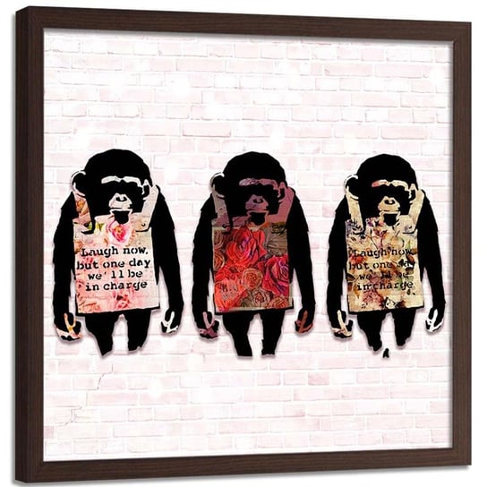 Obraz w ramie brązowej FEEBY, Banksy Małpy Kolorowy 40x40 Feeby