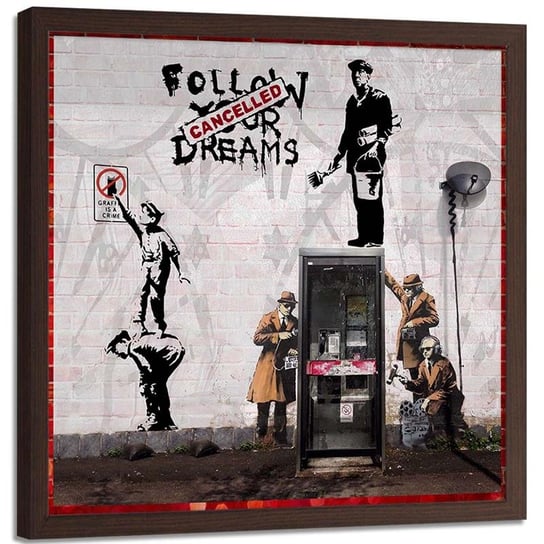 Obraz w ramie brązowej FEEBY, Banksy Street Art 50x50 Feeby