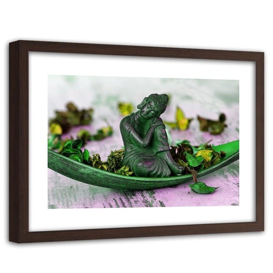 Obraz w ramie brązowej FEEBY, Buddha AZJA INDIE RELIGIA zielony 120x80 Feeby