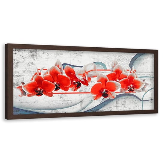 Obraz w ramie brązowej FEEBY, Czerwone storczyki, 140x45 cm Feeby