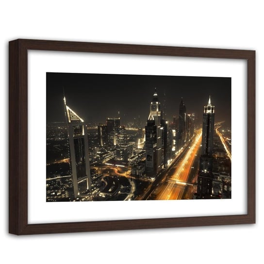 Obraz w ramie brązowej FEEBY, Dubaju Noc Miasto 120x80 Feeby