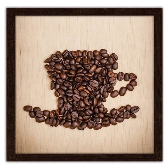 Obraz w ramie brązowej FEEBY Filiżanka z ziaren kawy, 40x40 cm Feeby