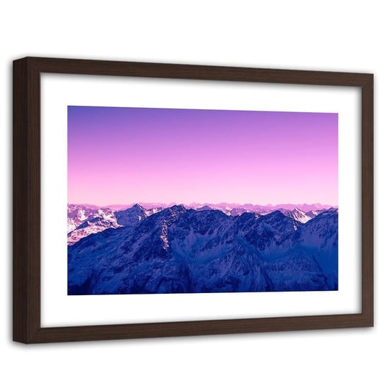 Obraz w ramie brązowej FEEBY, Góry Wschód Słońca Lila 90x60 Feeby