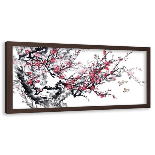 Obraz w ramie brązowej FEEBY, Japońskie kwiaty wiśni 150x50 Feeby