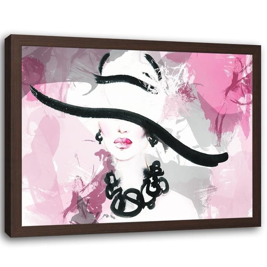 Obraz w ramie brązowej FEEBY, Kobieta w kapeluszu róż 120x80 Feeby