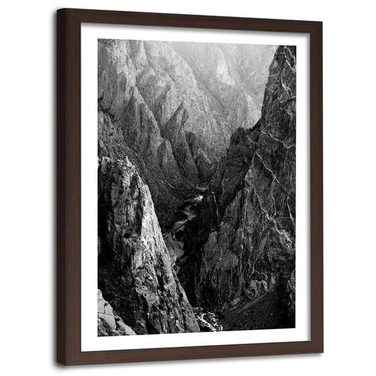 Obraz w ramie brązowej FEEBY, Krajobraz Góry Czarno Biały 60x90 Feeby