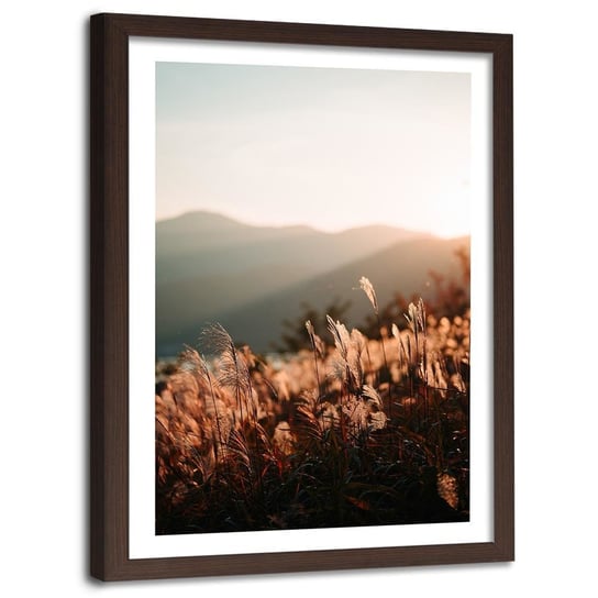 Obraz w ramie brązowej FEEBY, Łąka Góry Widok Beżowy 40x60 Feeby