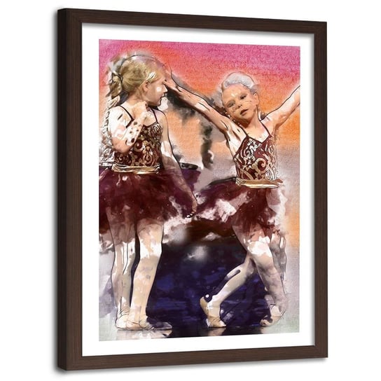 Obraz w ramie brązowej FEEBY, Małe Baletnice Taniec 80x120 Feeby