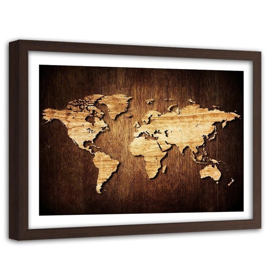 Obraz w ramie brązowej FEEBY, Mapa Brązowy Drewno Biuro 90x60 Feeby