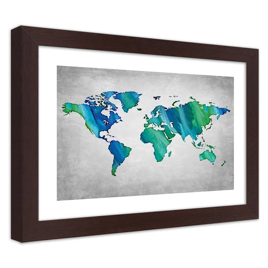 Obraz w ramie brązowej FEEBY, Mapa Świata Kolorowy Biuro 100x70 Feeby