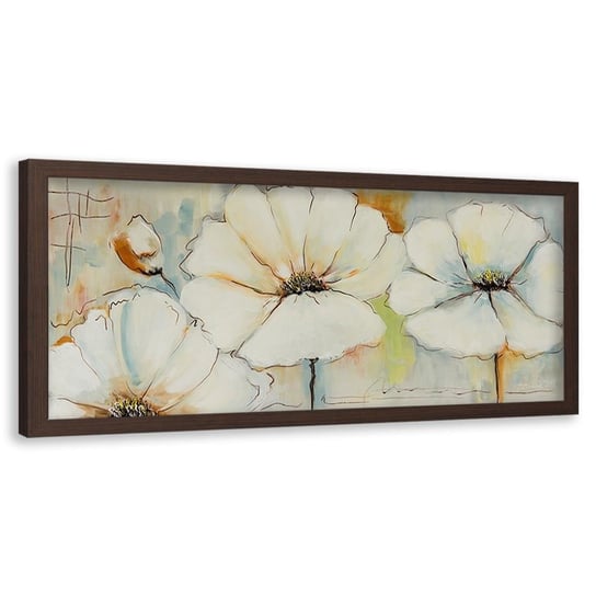 Obraz w ramie brązowej FEEBY, Namalowane kwiaty, 140x45 cm Feeby
