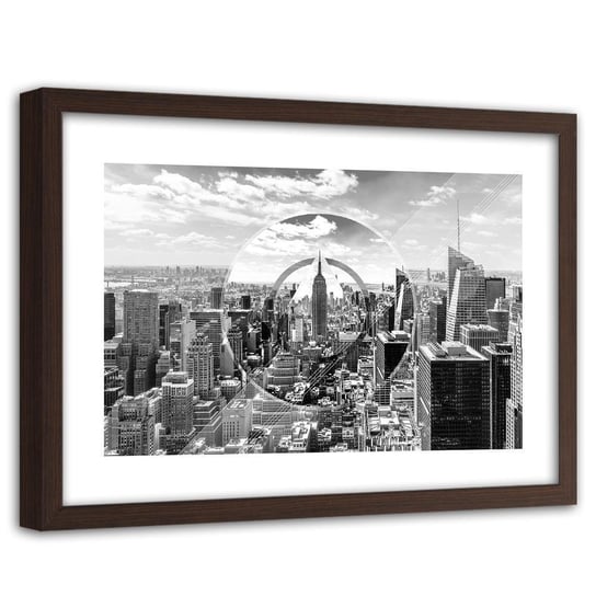 Obraz w ramie brązowej FEEBY, Nowy Jork czarno biały 120x80 Feeby