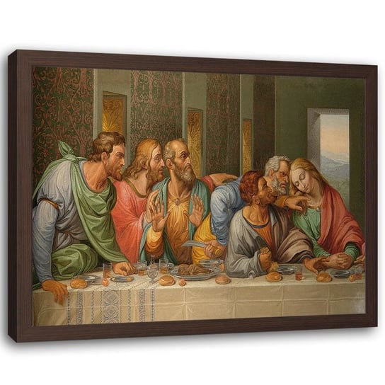 Obraz w ramie brązowej FEEBY, Ostatnia Wieczerza Leonarda Vinci 60x40 Feeby