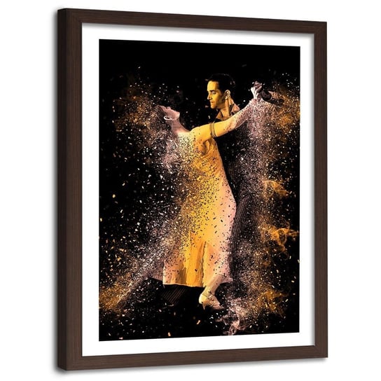 Obraz w ramie brązowej FEEBY, Para Taniec Złoty 40x60 Feeby