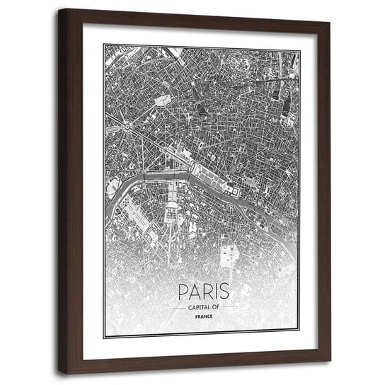 Obraz w ramie brązowej FEEBY, Paryż Plan Miasta 40x60 Feeby