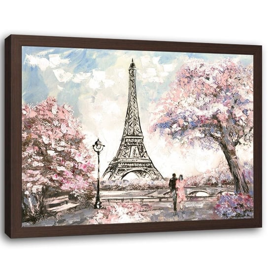 Obraz w ramie brązowej FEEBY, Paryż Wieża Eiffla różowy 120x80 Feeby
