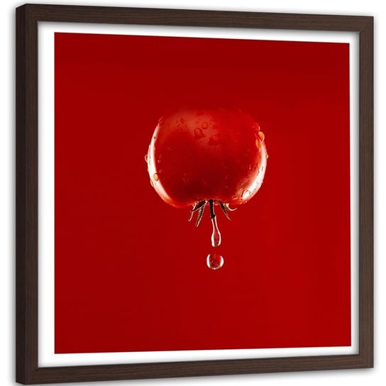 Obraz w ramie brązowej FEEBY, Pomidor Warzywa Krople wody 80x80 Feeby